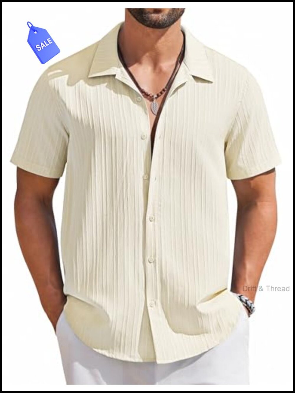 Men's Short Sleeve Textured Button Down Summer Beach Vacation Shirt